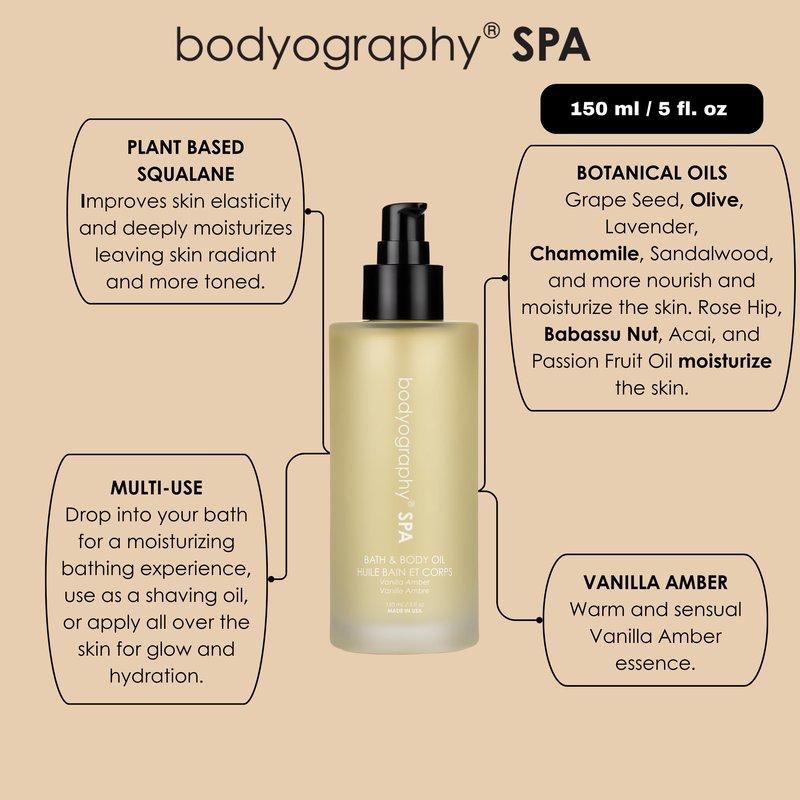 Spa Bath and Body Oil - Vanilla Amber by Bodyography for Women - 5 oz Body Oil