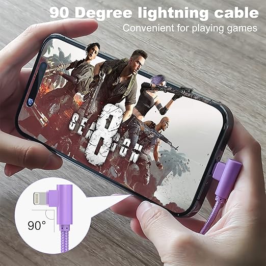 SAVEANGLE iPhone Charger 3 Pack 10FT USB A to Lightning Cables 90 Degree Charge Cable MFi Certified Nylon Braided Fast Charging Cord for iPhone 14/13/12/11/X/Max/8/7/6/6S/5/5S/SE/Plus/iPad
