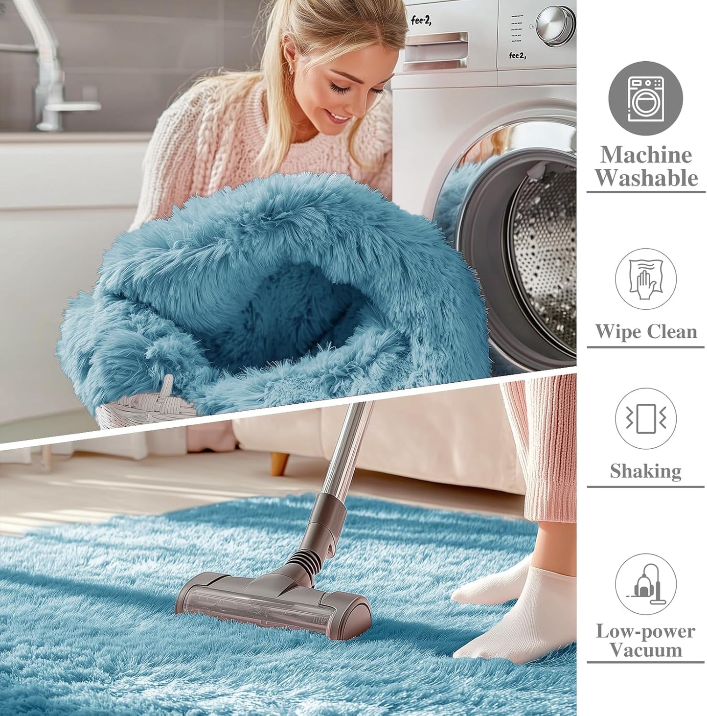 OLANLY Large Area Rug - Soft Fluffy Shaggy Carpet for Living Room & Bedroom | 8x10 Slate Blue