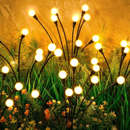 ASMAD Solar Lights - 4 Pack Outdoor Garden Lights with 32 LEDs | Unique Firefly Decor for Patios