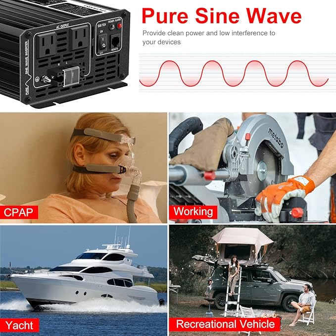 Xijia 3000W Pure Sine Wave Inverter 72V DC to 120V AC Converter for Golf Cart, Electric Scooter, EV, High Conversion Efficiency & Low No-Load Current 110V Power Inverter