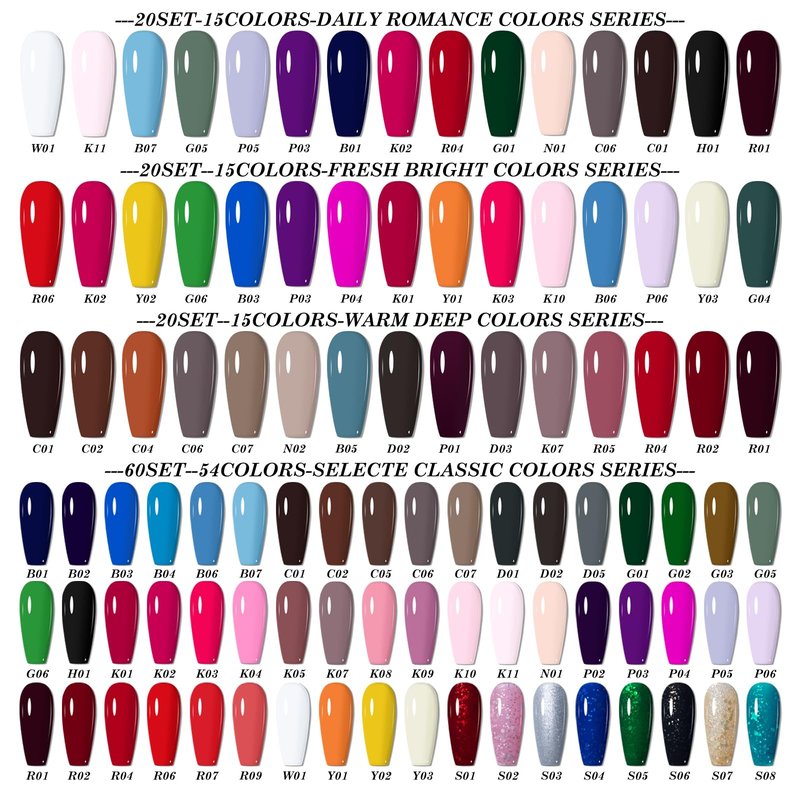 NICYVFV 60 PCS Gel Nail Set, 54 Colors Gel Polish Set Classic Shades, with Gold Silver Glitter and Glossy Matte Top Coat, Base Coat Builder gel, for Women Gift Kit
