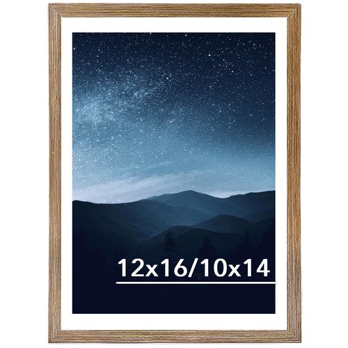 JCJMY 12x16 Picture Frame with 10x14 Mat for 30 x 40cm Diamond Art Painting, Display Photo 10x14 with Mat or 12 x 16 Without Mat, Wall Hanging Large Frame with Durable Plexiglass, Rustic Brown