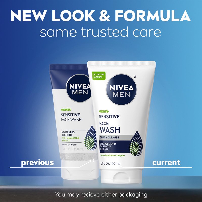 NIVEA MEN Sensitive Face Wash with Vitamin E and Chamomile Extract, No Drying Alcohol, Gentle Face Wash for Men with Sensitive Skin, 5 Fl Oz Tube