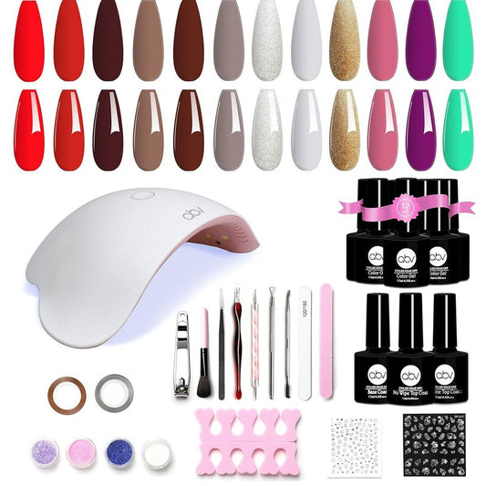 ABV Gel Nail Polish Kit - 12 Colors with 48W UV LED Nail Lamp | Soak Off Base & Top Coat, Nail Art Tools for Home Use