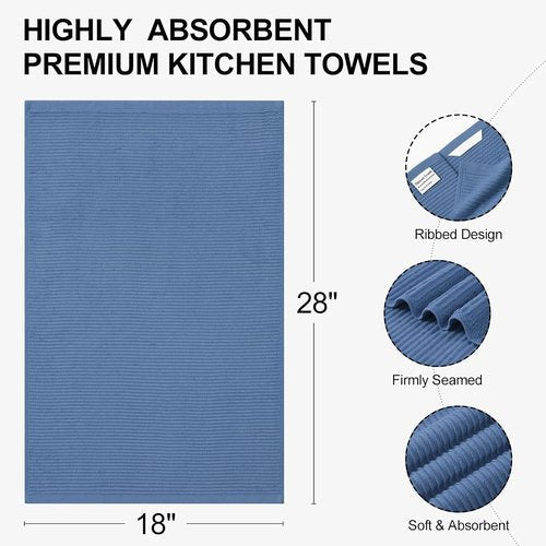 Homaxy Premium Kitchen Towels - Ultra Absorbent 100% Cotton Hand Towels | 18"x28", Navy Blue, 8 Pack