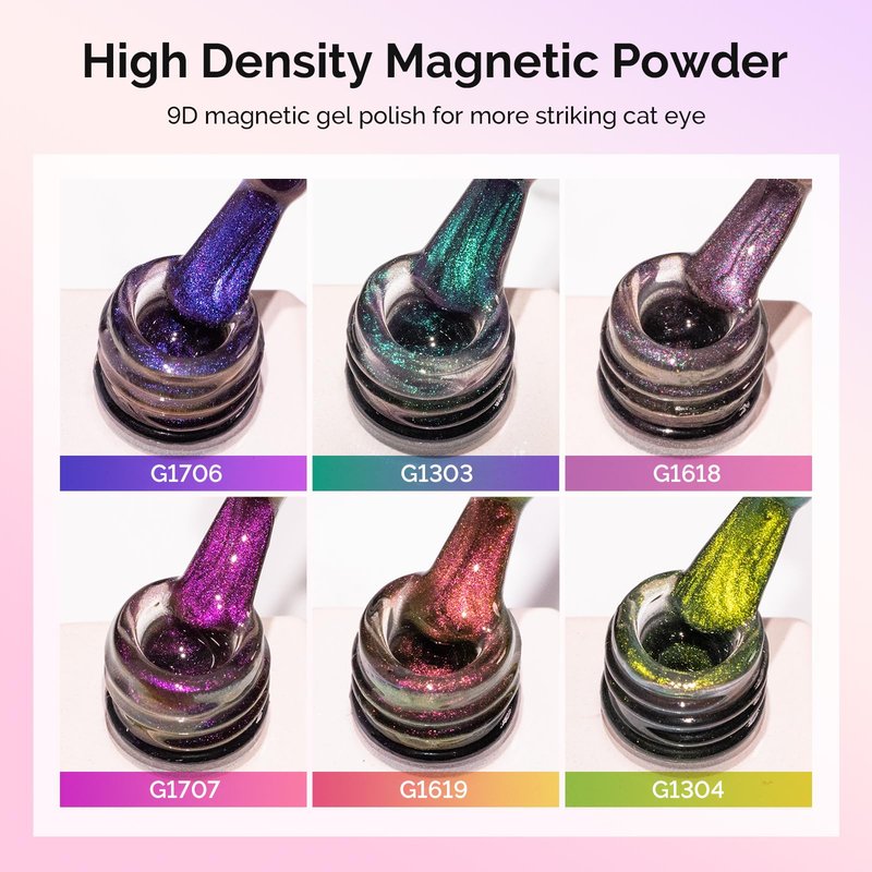 MelodySusie 9D Chameleon Cat Eye Gel Nail Polish Set 6 PCS, 15ml 0.5 Fl Oz Red Rosy Pink Glitter Holographic Magnetic Nail Polish with Magnet, UV Nail Polish for Nail Art Manicure Salon DIY at Home