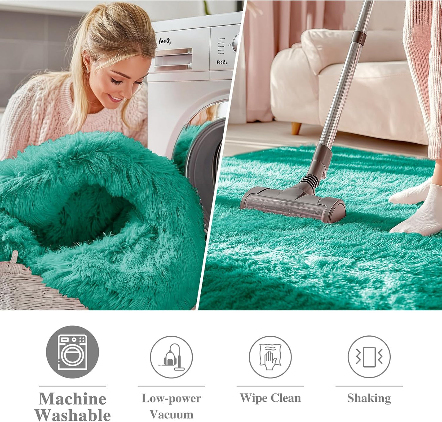 OLANLY Teal Green Round Area Rug - Soft & Fluffy 4 ft Machine Washable Carpet for Bedroom & Nursery Decor