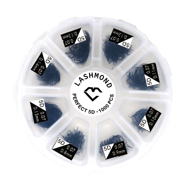 Lashmond 1000 Premade Fans Eyelash Extension Handmade Loose Volume Short Stem Eyelash Multiple Options 5D/7D Pre-made Fans 0.07mm Thickness C/D Curl 8mm-15mm Mixed Length Volume Eyelash Extensions mixed Length Eyelash in the tray (5D/D Curl)