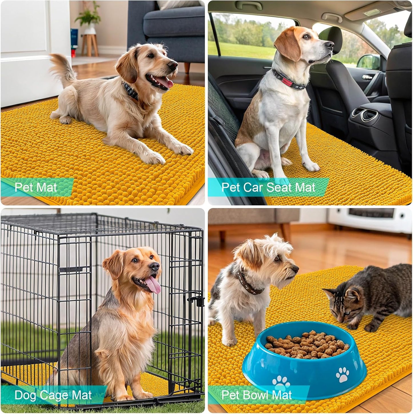 OLANLY Dog Door Mat - Absorbent Non-Slip Washable Chenille Mat for Muddy Paws | 40x24, Golden Yellow