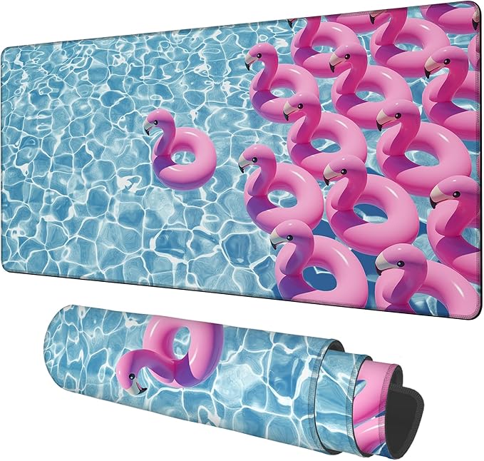NITAHHHY Gaming Desk Pad Large Extra Length Pink Flamingos Mouse Pad Keyboard Laptop Non-Slip Waterproof with Rubber Base Thick Stitched Edge Mouse Mat for Office Home 35.4 x 15.7 Inches