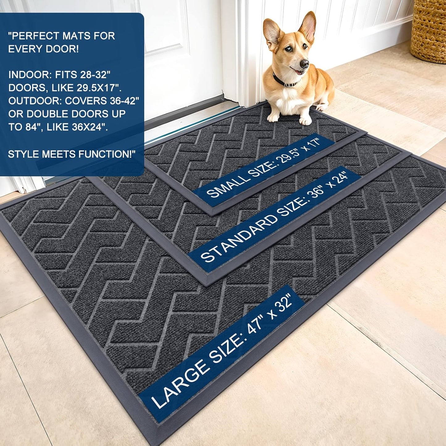 OLANLY Waterproof Front Door Mat - All-Season Indoor/Outdoor Doormat | Sturdy Natural Rubber, Grey (59x35)