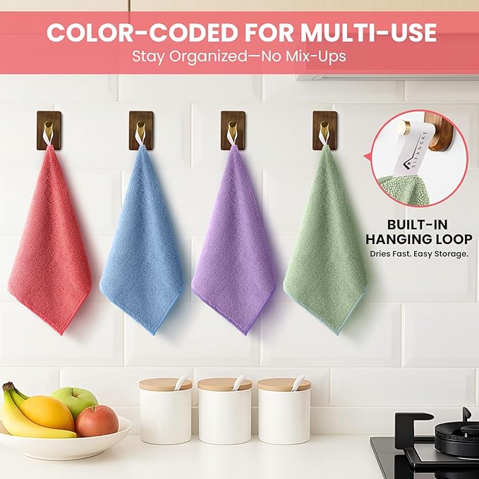 Microfiber Cleaning Cloth, 12 Pack Assorted Color Cleaning Rags for Housekeeping, Colorful Reusable Microfiber Towels for Car, Kitchen, Bathroom and Household Cleaning Supplies, 11.8"X11.8"