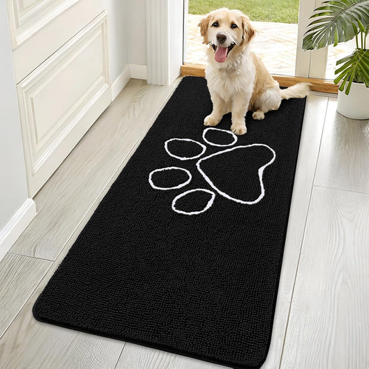 OLANLY Dog Door Mat - Absorbent Non-Slip Mud Mat for Paws | 70x35 Black Chenille Design