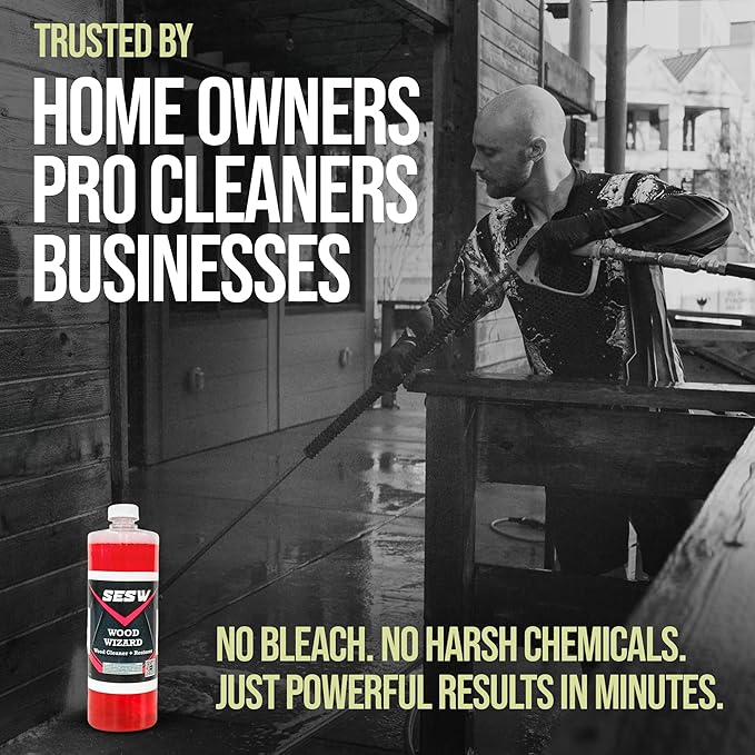 Southeast Softwash Wood Wizard | Heavy Duty Wood Floor Cleaner & Stain Remover | No-Bleach Wooden Floor Cleaner for Decks, Fences, & Docks | Odorless Concentrated Solution (1 Quart Bottle, 12 Pack)