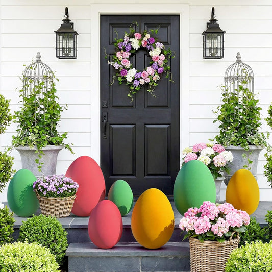Zesua Flocked Easter Eggs - Set of 3 Colorful Spring Decorations for Home & Office | Pink