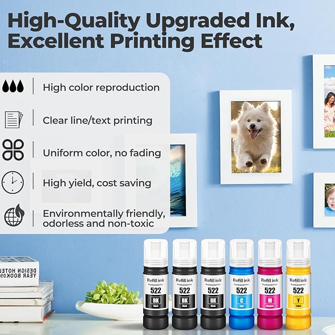 Compatible for EPT522 Ink Refill Bottles ET-2800 ET-4800 ET-2400 ET-2803 Compatible for Eco Tank EPT522 Ink Bottles Use for Eco Tank ET-2400 ET-2720 ET-2800 ET-2803 ET-4800 ET 2800 ET 4800 Printers