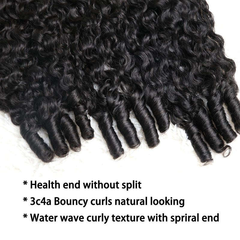 Curly Human Hair Bundles 16 Inches Water Wave Burmese Curly Bundles Human Hair Weave with Spiral End 3c4a Quick Weave Hair Bundles for Women Natural Black 1 Bundle