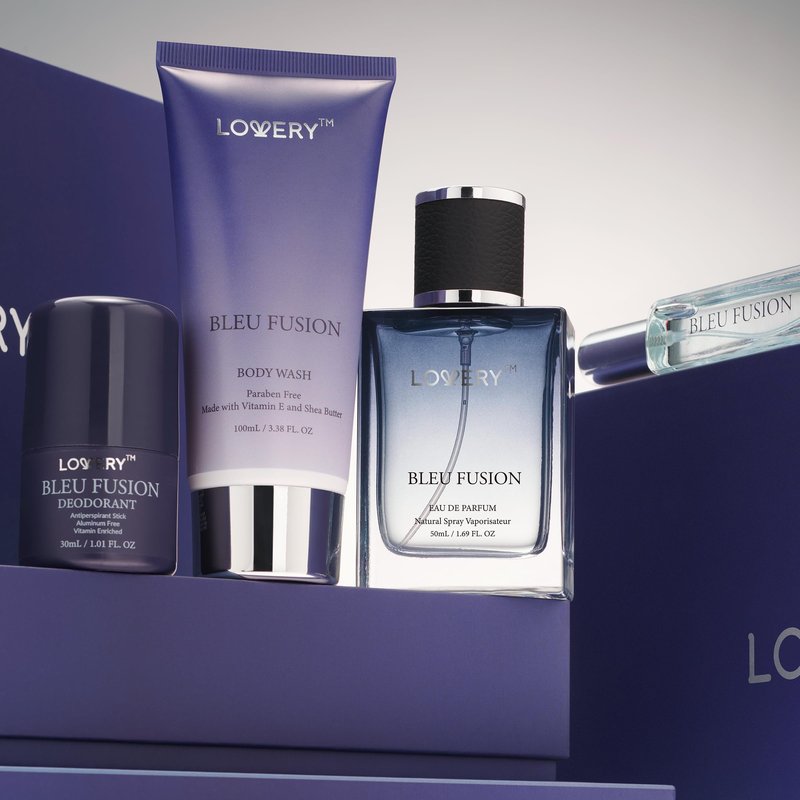 Blue Fusion Perfume for Men, Mens Cologne Set 4 in 1 Perfume Set & Colognes Gift Set - 4 Piece Parfum, Antiperspirant Deodorant Stick, Body Lotion, Cologne - Masculine Birthday Gifts Perfumes for Men