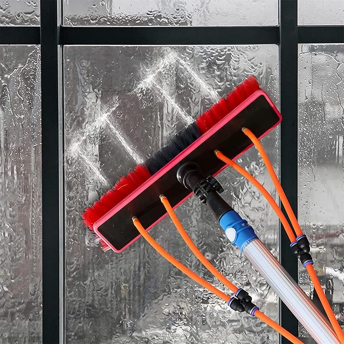 10m Telescopic Window Cleaning Pole & Brush â Extendable Solar Panel Cleaner 50cm Large Brush Head Easy Install Water-fed Equipment for Efficient Cleaning