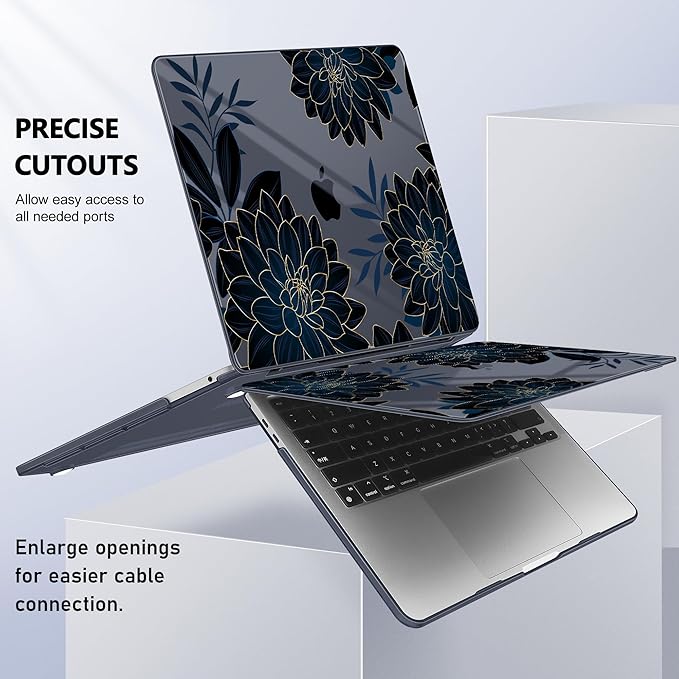 Lepeoac Case for MacBook Pro 13 inch Case M2 2022-2016 A2338 M1 A2251 A2289 A2159 A1989 A1708 A1706, Plastic Hard Shell + Keyboard Cover + Dust Plug, Flower Dahlia
