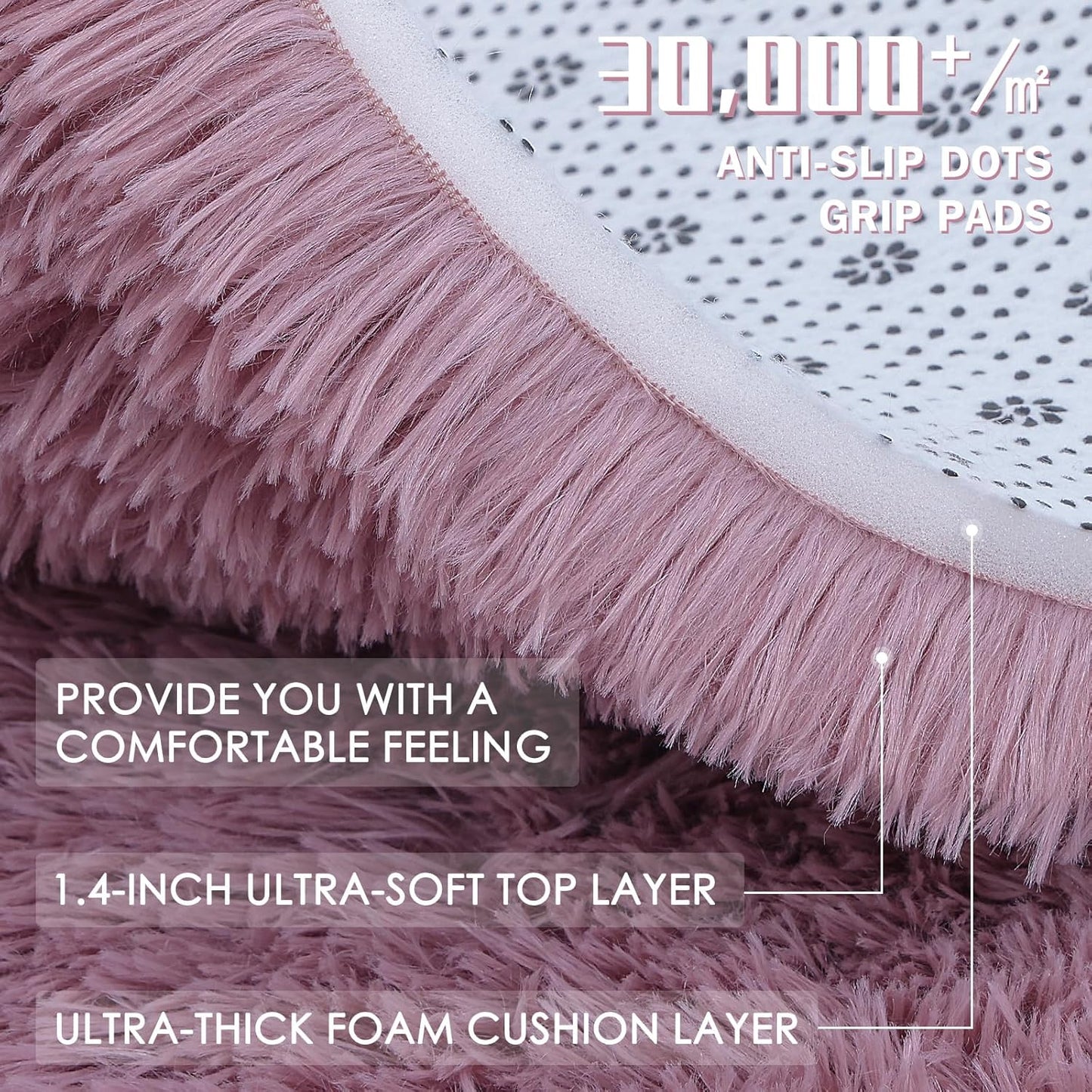 OLANLY Blush Round Area Rug - Soft, Fluffy 7 ft Circle Carpet for Bedroom, Living Room & Nursery Decor