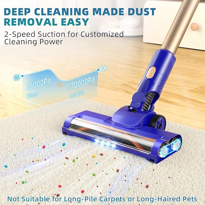 Cordless Vacuum Cleaner, 180Â° Bendable Wand Stick Vacuum Cleaners with LED Touch Screen, 8-in-1 Lightweight Rechargeable Vacuum with 1.5L Dust Cup for Home Hard Floor Low-Pile Carpet