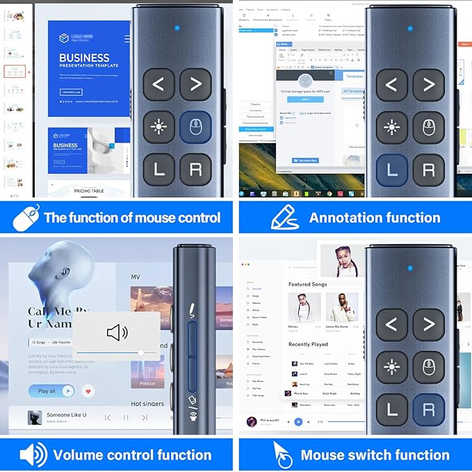 Presentation Clicker with Air Mouse - USB C Wireless Presenter Remote Clicker with Light Clicker, RF 2.4GHz PowerPoint Clicker for Presentation, Computer Clicker Slide Advancer for Mac,Laptop