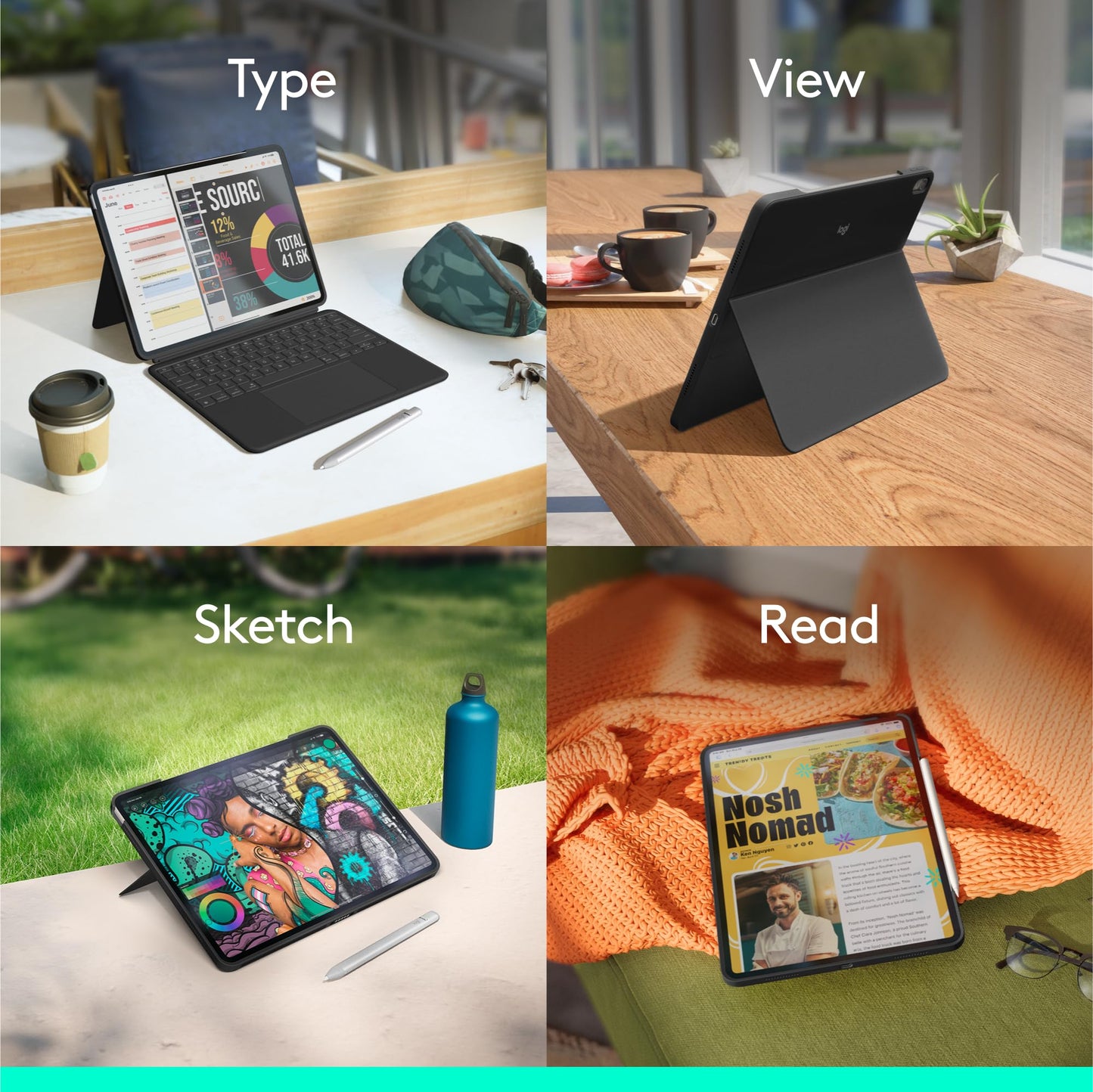 Logitech Combo Touch iPad Air 13-inch (M2, M3 & M4) (2024, 2025 & 2026) Keyboard Case - Detachable Backlit Keyboard with Kickstand, Comfortable Typing, Multi-use Mode - Midnight Black