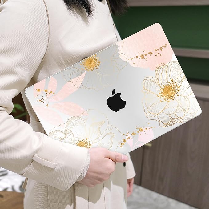 MEEgoodo for M5/M4/M3/M2 MacBook Air 15 inch Case 2026 2025 2024 2023, Case Fit Model (A3448/A3241/A3114/A2941) for MacBook Air 15.3 inch, Tropical Pink Flowers