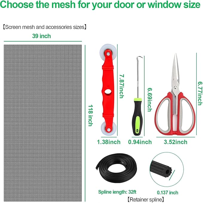 QWR Pet Proof Window Screen Replacement Kit, 39"x118" Durable High Hardness Screen Mesh Replacement Window Screens Repair Kit for Sliding Screen Door,Patio and Windows.(Folded Package with Tool Kit)