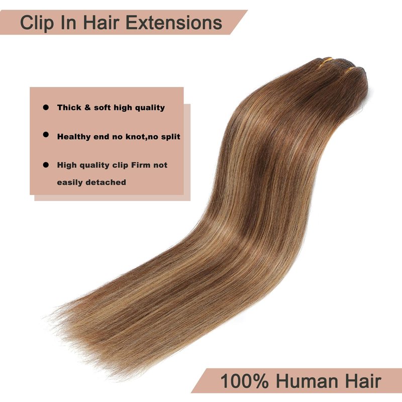 Clip In Hair Extensions Real Human Hair 12Inch 120g 100% Remy Human Hair Extensions Clip Ins Invisible Seamless Straight Human Hair Clip In Extensions 7pcs Double Weft #4/27