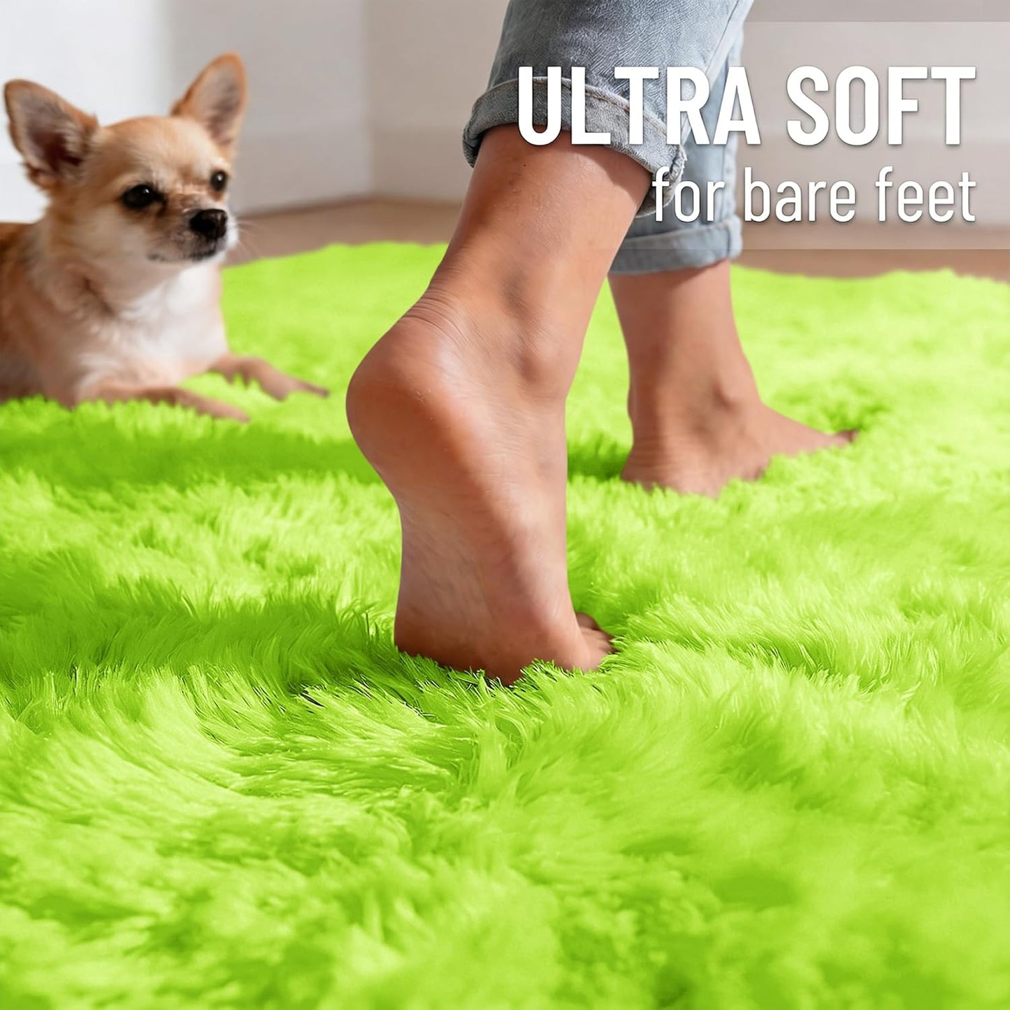 OLANLY Soft Fluffy Shaggy Runner Rugs - Machine Washable Indoor Carpet for Hallway & Bedroom | Lime Green