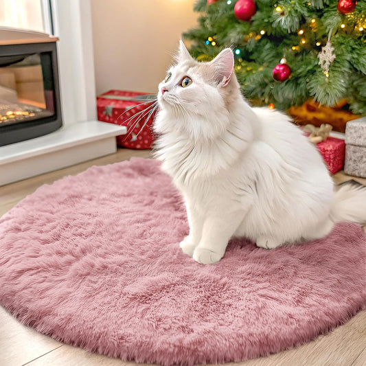 OLANLY Round Area Rug - Soft Pale Pink Shaggy Carpet, Machine Washable, 2 ft Circle for Bedroom & Nursery Decor