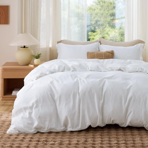 Bedsure Duvet Cover Oversized Queen Size - Soft Double Brushed Bedding Set for Kids & Adults, Zipper Closure, 3 Pieces, Includes 1 Duvet Cover (98"x98") & 2 Pillow Shams, NO Comforter, White