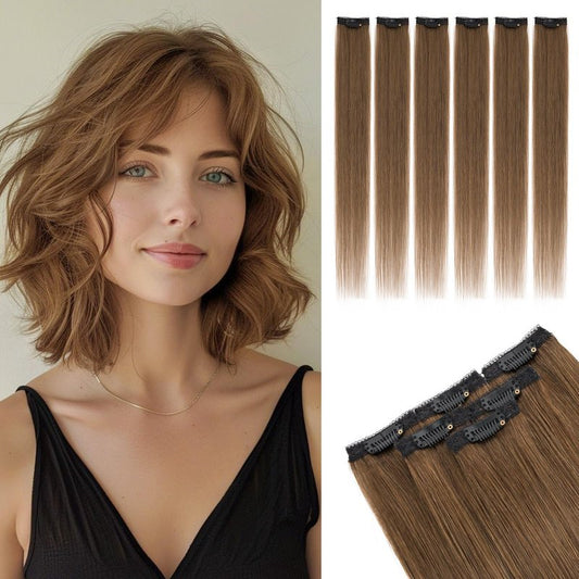 Rich Choices Real Human Hair Clip In Extensions-6 Pcs Single Clip Design-100% Remy Hairs Invisible Clip in Extensions for Thin Short Hair-Seamless Hairpieces for Women/Men-12 Inches #4 Medium Brown