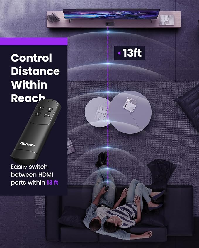 HDMI Switch 3 in 1 Out 4K@60Hz, 3 Port HDMI Switch 3 in 1 Out with Remote Support HDCP2.2 Compatible with Dolby Nintendo Switch PS5/4/3 Xbox Roku TV Fire Stick Blu-Ray Player