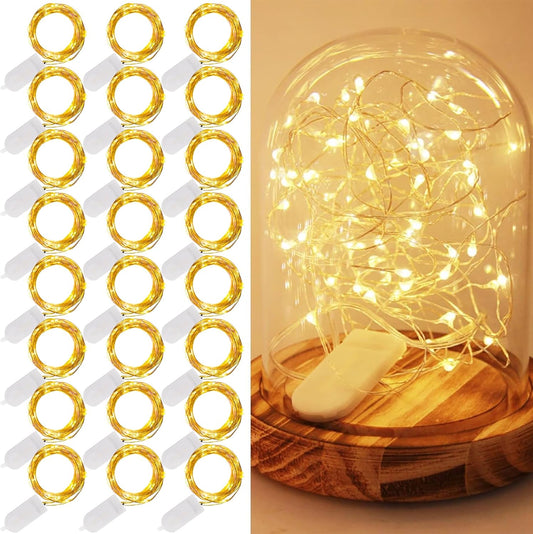 Waterglide 24 Pack Fairy Lights - 7 Ft Battery Operated LED Mini String Lights | Waterproof Silver Wire for Wedding & Party Decor, Warm White
