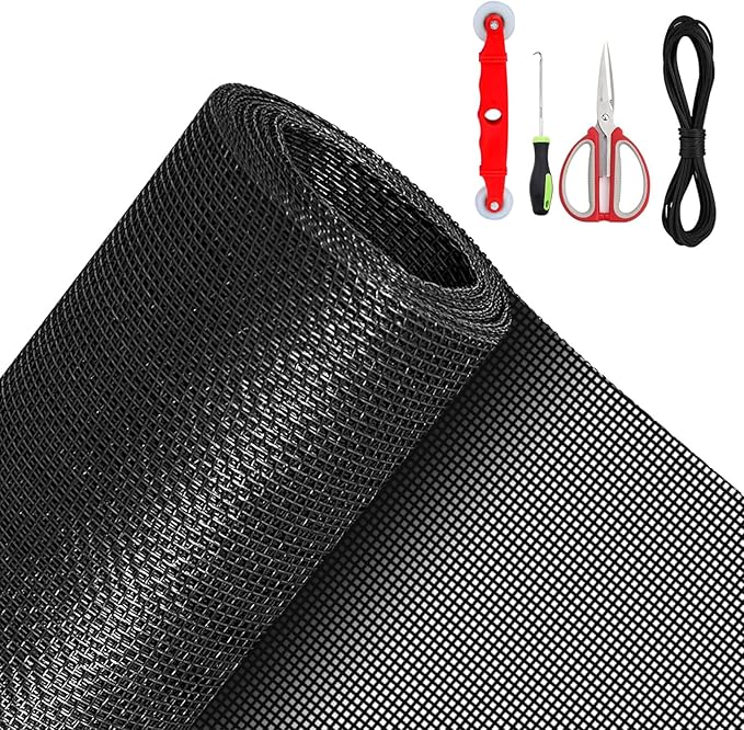 QWR Pet Proof Window Screens and Screen Door Replacement Kit, 59"x106" Durable High Hardness Vinyl Coated Polyester-Screen Repair Kit for Sliding Door,Patio and Windows.(Folded Package with Tool Kit)