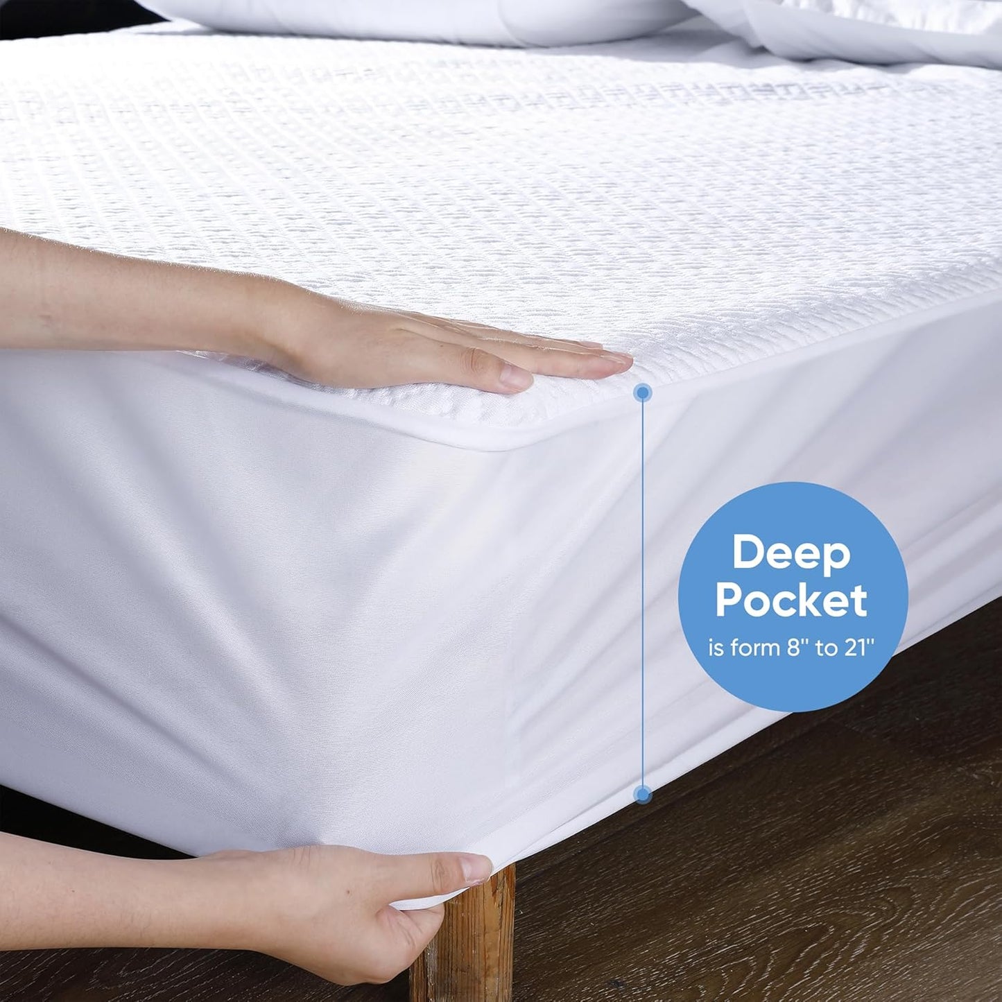 Skiennix Cooling Waterproof Mattress Protector - Soft & Breathable Queen Size Cover | 3D Air Fabric, Noiseless, Fits 8''-21'' Deep Mattresses