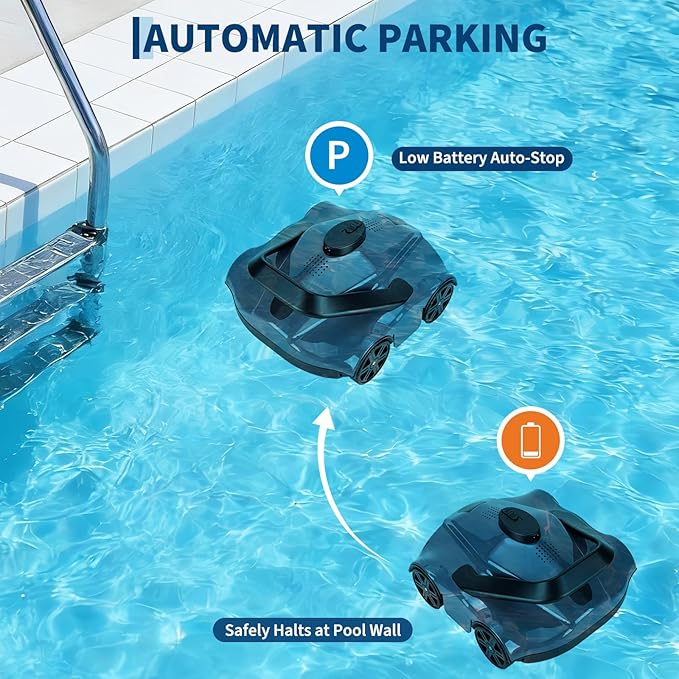 Robotic Pool Cleaners Cordless Robotic Pool Cleaner for Above Ground Pools - 130 Min Runtime, Self-Charging, Cleans Up to 860 Sq Ft, Lightweight & Portable Design