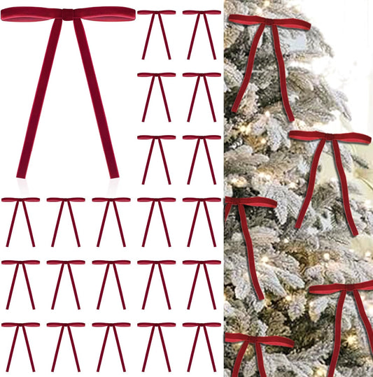 Ouddy Life 28 Pcs Red Velvet Bows - Elegant Christmas Tree Decorations & Ornaments for Holiday Decor