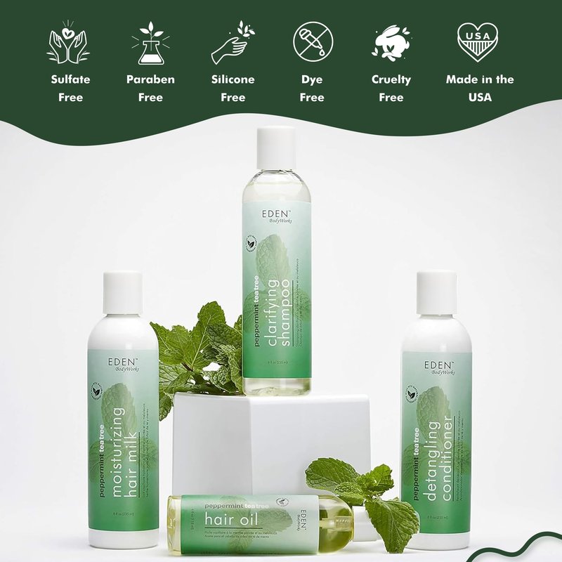 EDEN BodyWorks Peppermint Tea Tree Shampoo | Clarifying Shampoo for Curly Hair | Perfect for Build Up Cleansing | 8oz