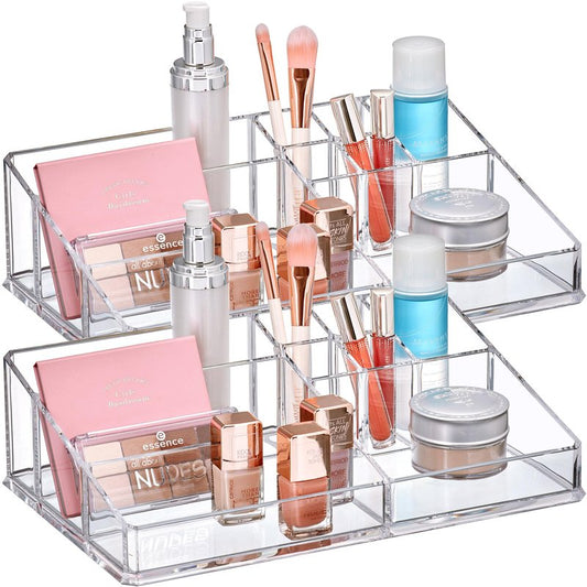 Amazing Abby - Tiffany - Acrylic Cosmetic Organizer (1-Pack), Transparent Plastic Makeup Holder, Compartmented, Shatter-Proof, Perfect Bathroom Vanity Storage Solution for Beauty Supply, Large