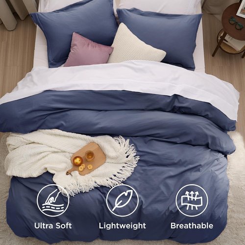 Bedsure Navy Blue California King Duvet Cover - Soft Prewashed Cotton-Like Polyester Set, 104x98" with Zipper Closure & 2 Pillow Shams