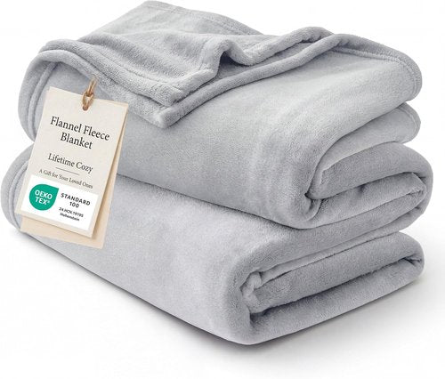Bedsure GentleSoft Fleece Blanket - Lightweight Plush Cozy California King in Light Grey, 102x96 Inches