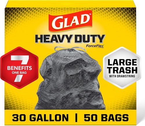 Glad 30 Gallon Trash Bags - Heavy Duty Unscented Garbage Bags with Drawstring | 50 Count