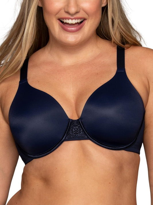 Vanity Fair Women's Full Figure Beauty Back Smoothing Bra, 4 Way Stretch Fabric, Lightly Lined Cups up to H - Underwire - Navy, 46DD