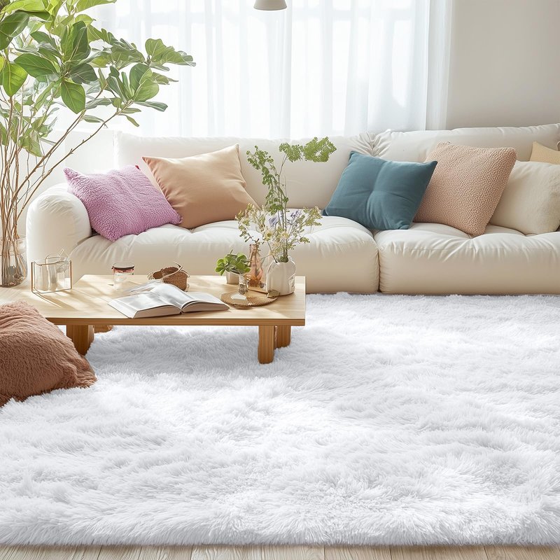 OLANLY 7x10 Machine Washable Large Area Rugs for Living Room, Bedroom, Soft Fluffy Shaggy Bedside Rug, Indoor Floor Carpet for Kids Girls and Boys, Dorms, Nursery, Home Decor Aesthetic, White