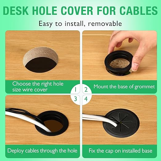 EASYEAH 2 Pcs Desk Grommet 2-3/8" / 60 mm, Desk Hole Cover for Cables Brown, Cable Grommet ABS Plastic, Desk Hole Grommet for Home & Office Pc, Detachable Cable Cord Organizer